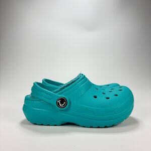 Crocs Classic Lined Clogs Blue Faux Fur Winter Warm Slip On 203506 Youth Size 10
